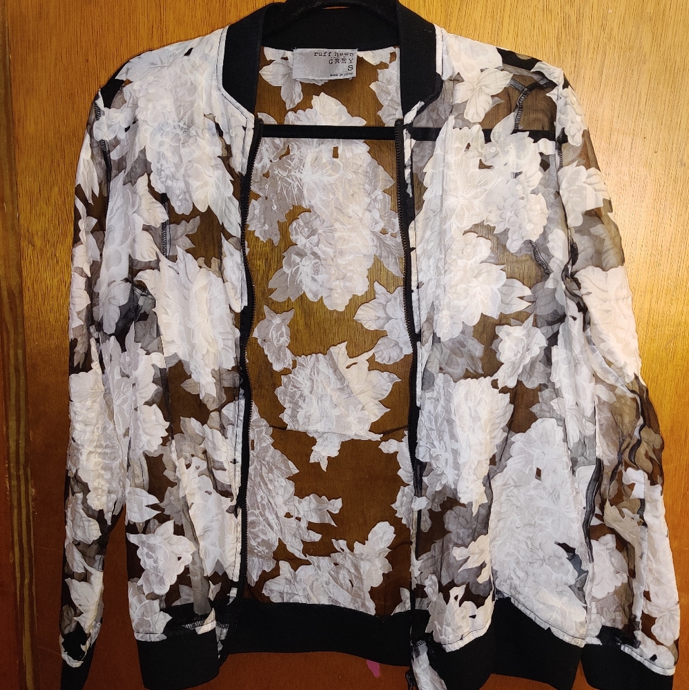 Sheer Flower Bomber Jacket